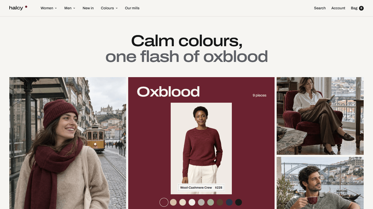 Calm colours, one flash of oxblood
